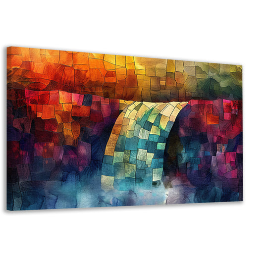 Kleurrijke digitale mozaïek waterval kunst canvas