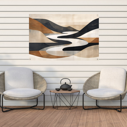 Stijlvolle Monochrome Geometrische Abstracte Rivier tuinposter