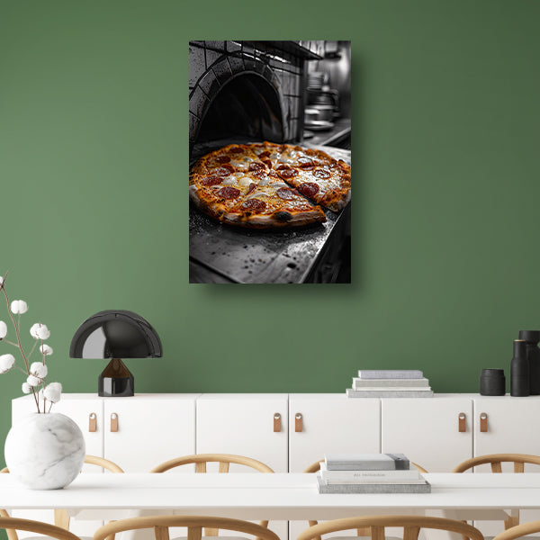 Pizza in een steenoven canvas