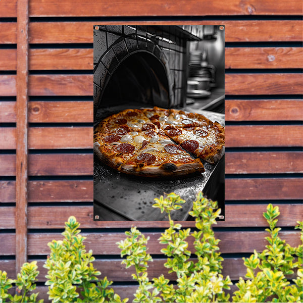 Pizza in een steenoven tuinposter