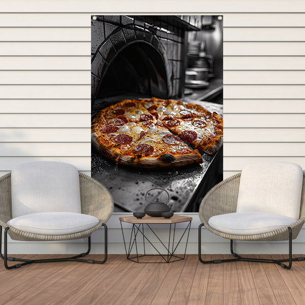 Pizza in een steenoven tuinposter