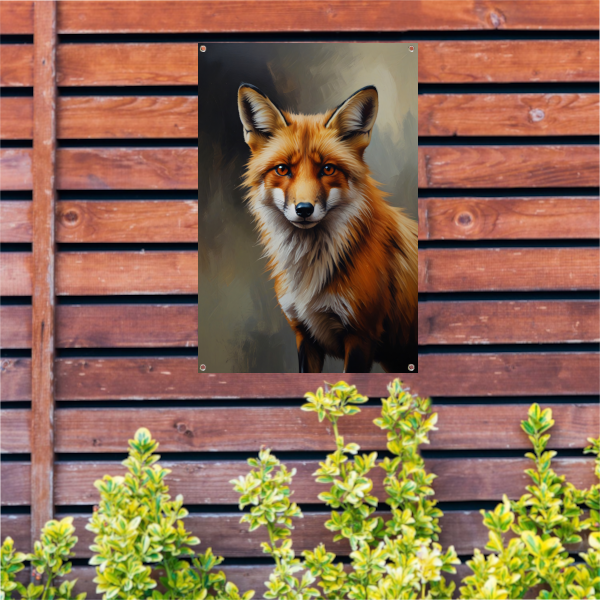 Intense Oogopslag van een Kleurrijke Vos tuinposter