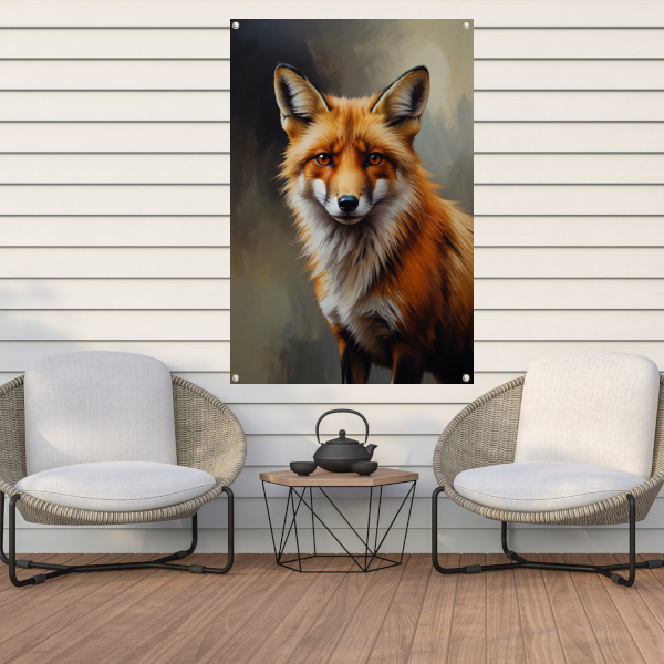 Intense Oogopslag van een Kleurrijke Vos tuinposter