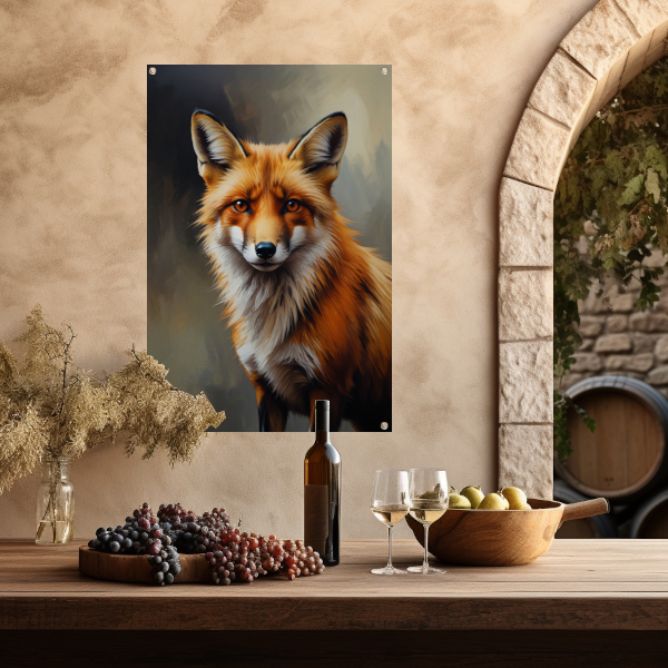 Intense Oogopslag van een Kleurrijke Vos tuinposter
