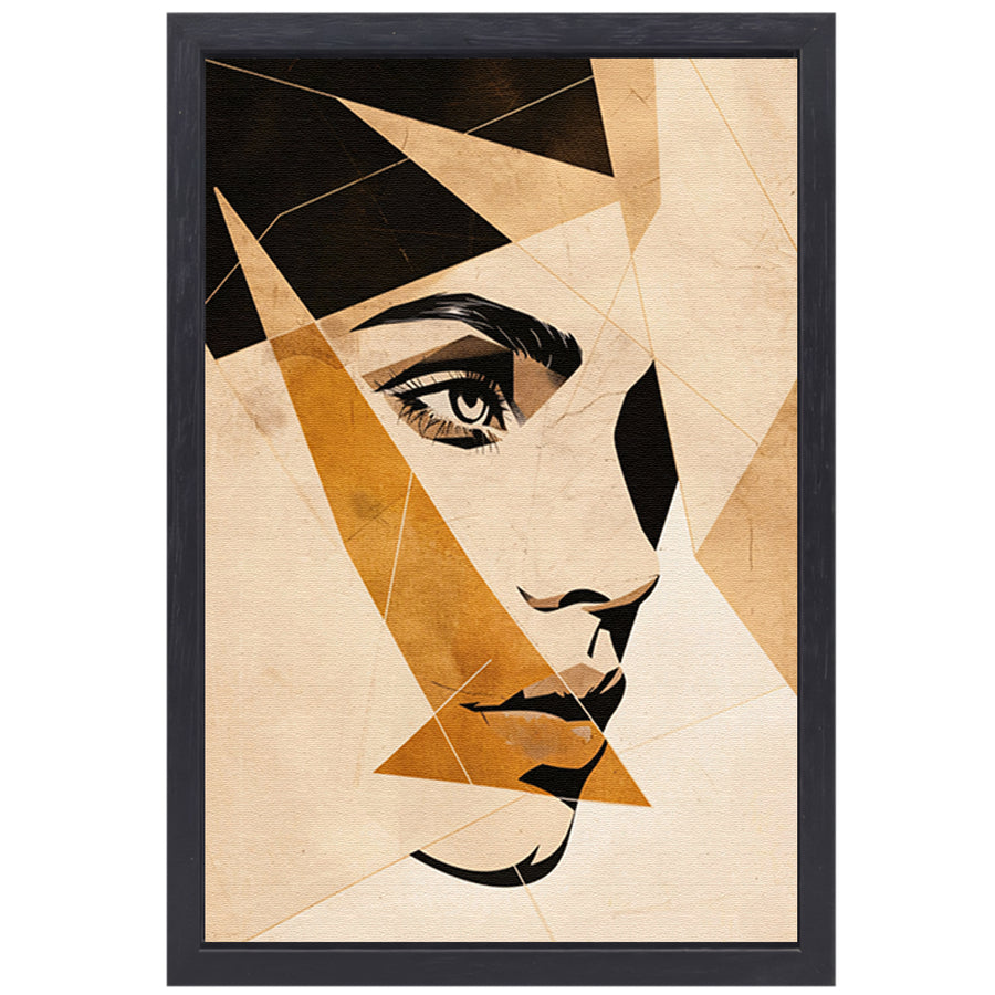 Abstract Gezicht in Geometrische Sepia Tinten canvas met baklijst