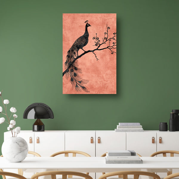 Elegante minimalistische pauw op een tak canvas