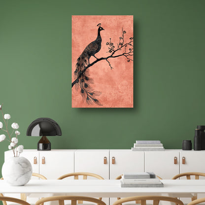Elegante minimalistische pauw op een tak canvas