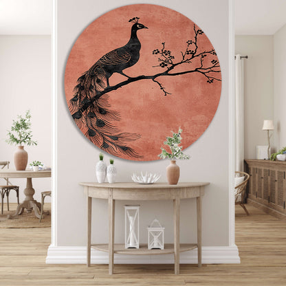 Elegante minimalistische pauw op een tak forex muurcirkel