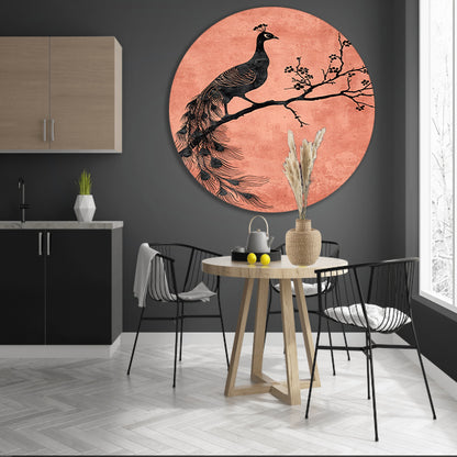 Elegante minimalistische pauw op een tak forex muurcirkel