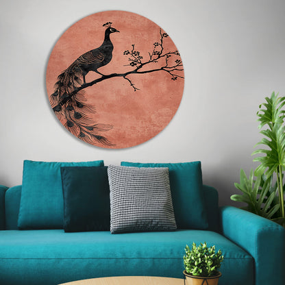 Elegante minimalistische pauw op een tak forex muurcirkel