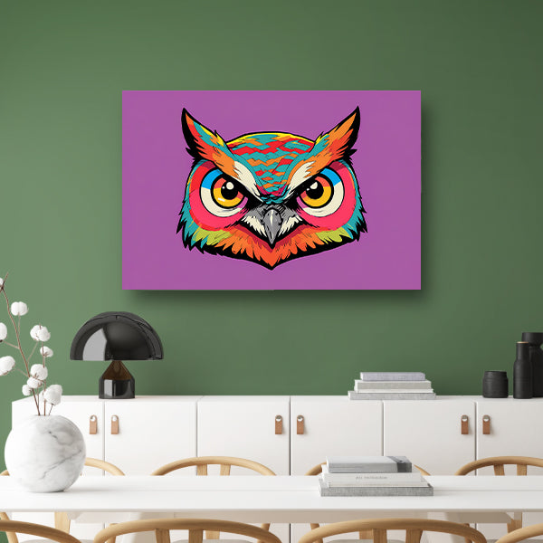 Kleurrijk popart-uilenportret voor moderne interieurs canvas met baklijst