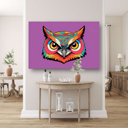 Kleurrijk popart-uilenportret voor moderne interieurs canvas met baklijst