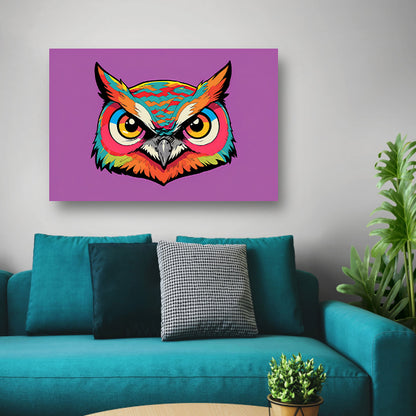 Kleurrijk popart-uilenportret voor moderne interieurs canvas met baklijst