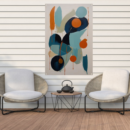 Dynamische Abstractie in Blauw en Oranje tuinposter