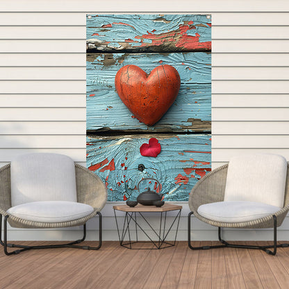 Houten Hart en Rozenblaadje op Verweerd Hout tuinposter