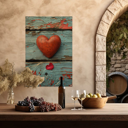 Houten Hart en Rozenblaadje op Verweerd Hout tuinposter