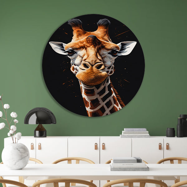 Gedetailleerde Giraffe Hoofd Modern Portret aluminium muurcirkel