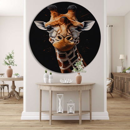 Gedetailleerde Giraffe Hoofd Modern Portret aluminium muurcirkel