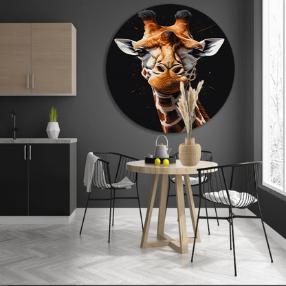 Gedetailleerde Giraffe Hoofd Modern Portret aluminium muurcirkel