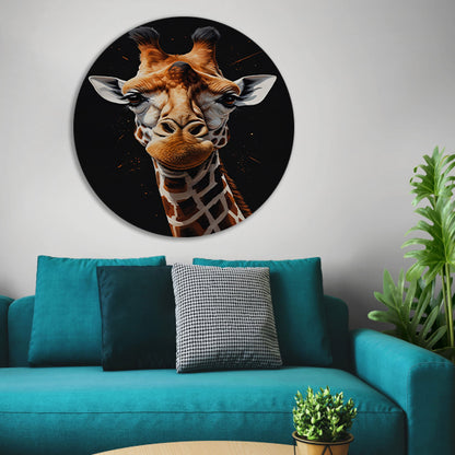 Gedetailleerde Giraffe Hoofd Modern Portret aluminium muurcirkel