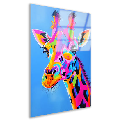 Kleurrijk en opvallend giraffe popart schilderij acrylglas