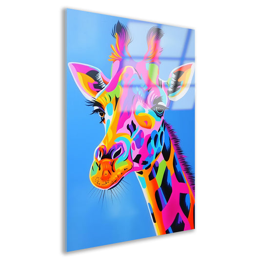 Kleurrijk en opvallend giraffe popart schilderij acrylglas