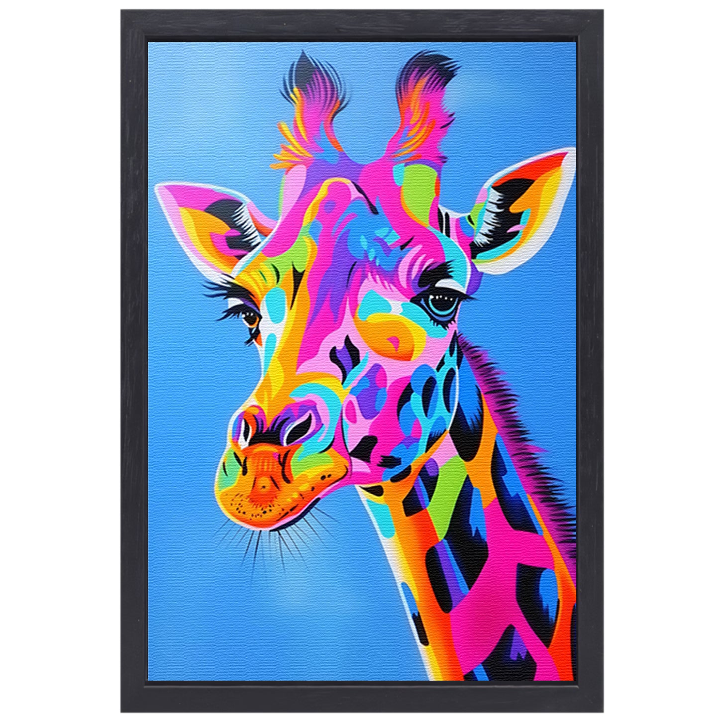 Kleurrijk en opvallend giraffe popart schilderij canvas met baklijst