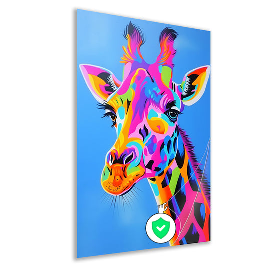 Kleurrijk en opvallend giraffe popart schilderij poster