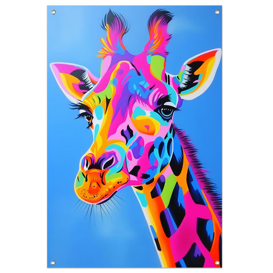 Kleurrijk en opvallend giraffe popart schilderij tuinposter