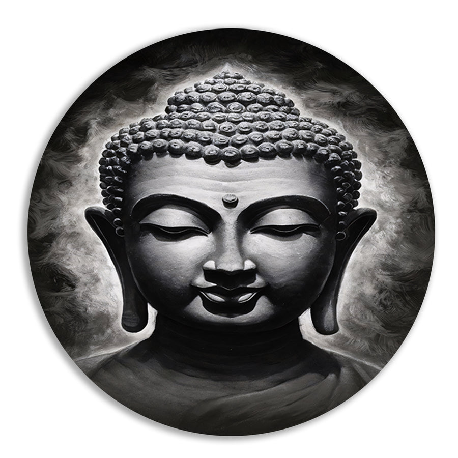 Serene Boeddha in Monochrome Tinten forex muurcirkel
