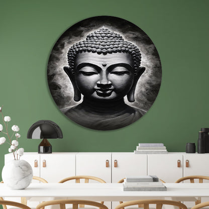 Serene Boeddha in Monochrome Tinten forex muurcirkel