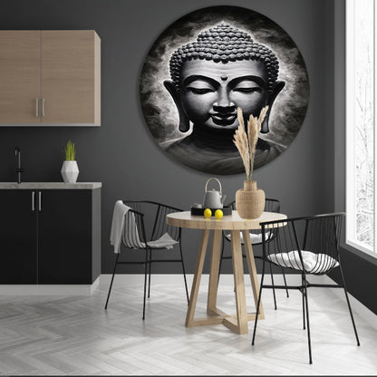 Serene Boeddha in Monochrome Tinten forex muurcirkel