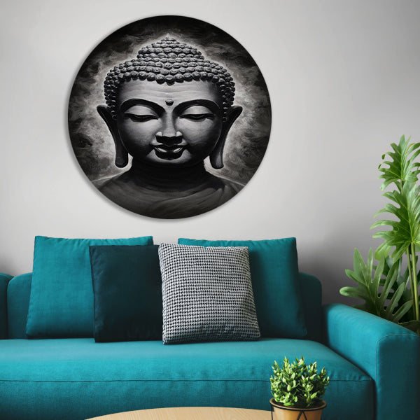 Serene Boeddha in Monochrome Tinten forex muurcirkel