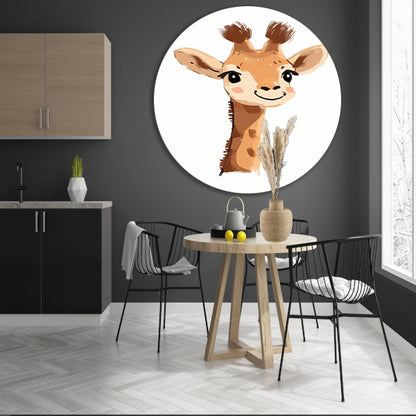 Schattige digitale tekening van een giraffe aluminium muurcirkel