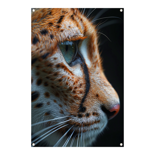 Intense blik van een luipaard in close-up tuinposter