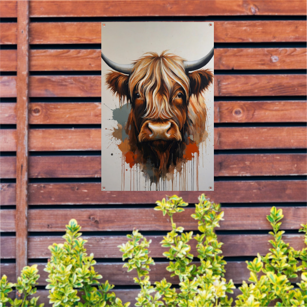 Abstracte Highland Koe in Kleurrijke Stijl tuinposter