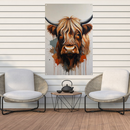 Abstracte Highland Koe in Kleurrijke Stijl tuinposter