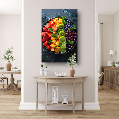 Kleurrijk fruitschaal met muntblaadjes canvas met baklijst