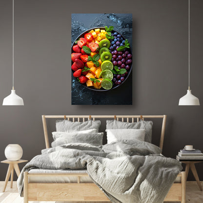 Kleurrijk fruitschaal met muntblaadjes canvas met baklijst