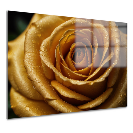 Gouden Roos met Dauw op Zwarte Achtergrond acrylglas
