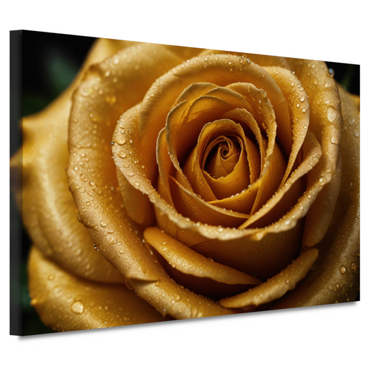 Gouden Roos met Dauw op Zwarte Achtergrond canvas