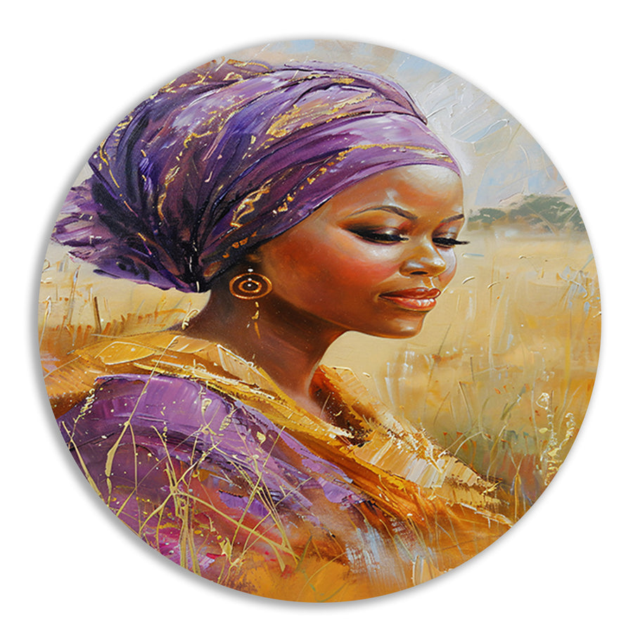 Realistisch schilderij van Afrikaanse vrouw aluminium muurcirkel