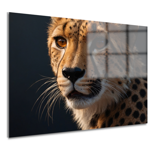 Intense blik van een rustende cheeta acrylglas