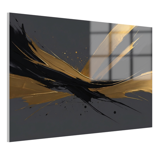 Dynamische Golven van Goud op Zwart acrylglas