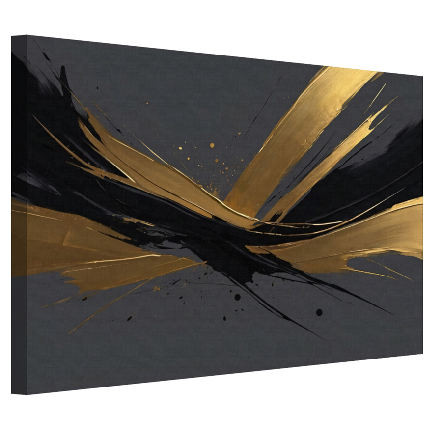 Dynamische Golven van Goud op Zwart canvas