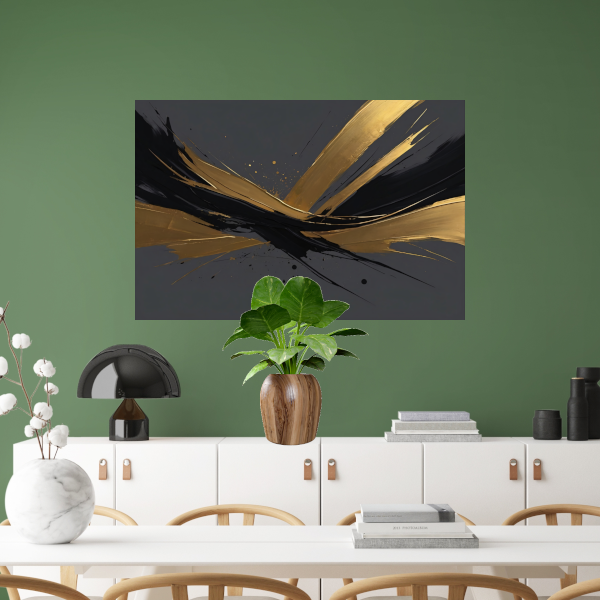 Dynamische Golven van Goud op Zwart poster