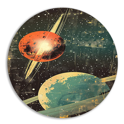 Retro-futuristische Planeten in Sterrenhemel aluminium muurcirkel