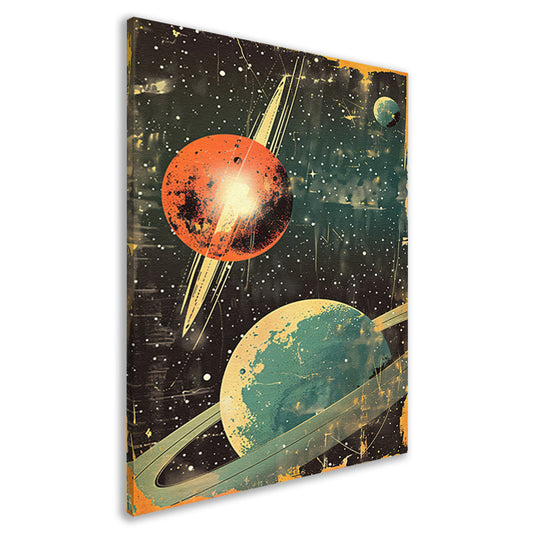 Retro-futuristische Planeten in Sterrenhemel canvas