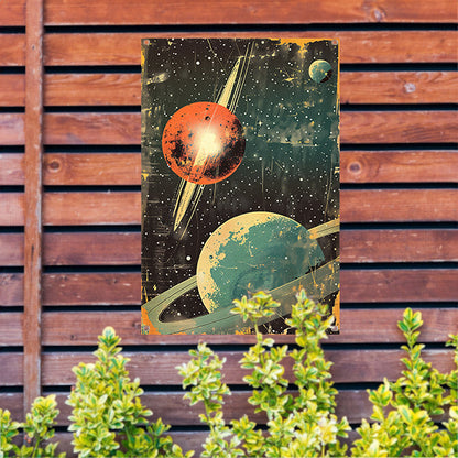 Retro-futuristische Planeten in Sterrenhemel tuinposter