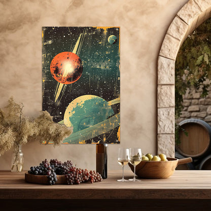 Retro-futuristische Planeten in Sterrenhemel tuinposter